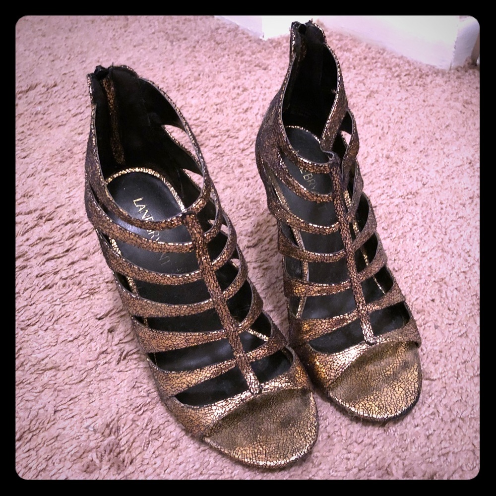 Lane Bryant Gold Metallic Strappy Heels Size 8